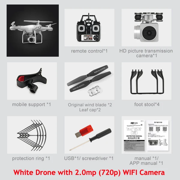 WHITE WITH CAMERA SH5H квадрокоптер с камерой 1080P WI-FI высота Удержание Безголовый один ключ возврата FPV RC дрон с камерой HD - Цвет: WHITE WITH CAMERA