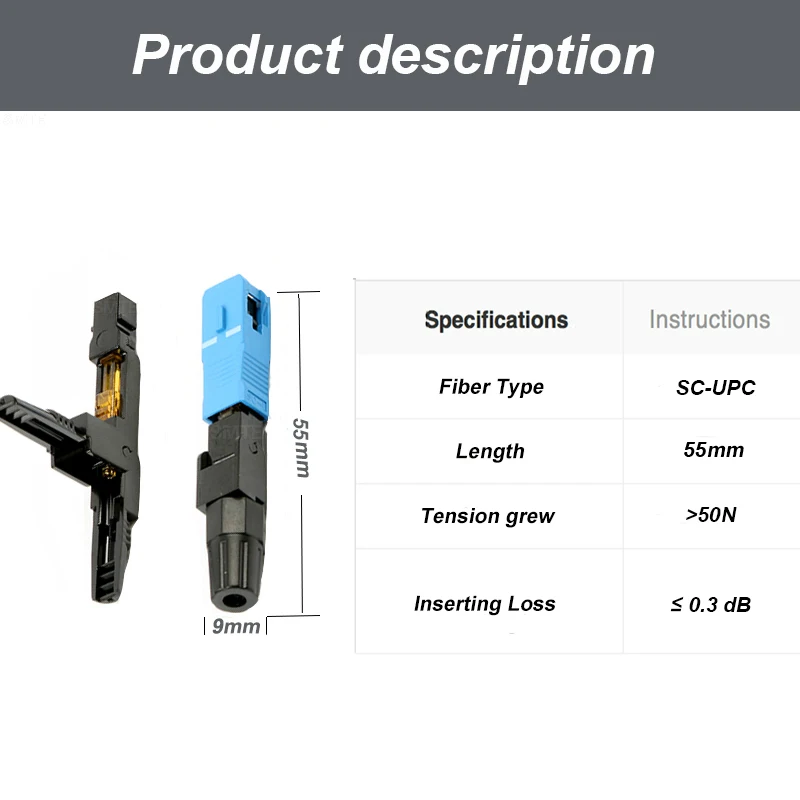 100 шт./партия SC UPC SM NPFG 8802-TLC/3 XF-5000-0322-3 60 мм 55 мм Быстрый разъем SC/UPC FTTH волоконно-оптический - Цвет: SC UPC 55mm