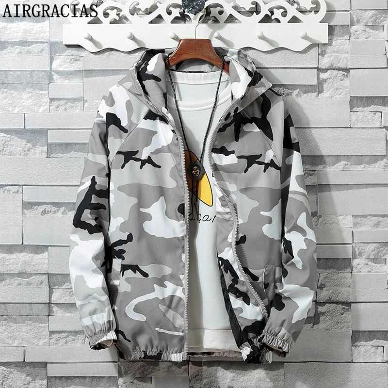 

AIRGRACIAS Camouflage Jacket Men Windbreaker 2019 Autumn Fashion Jacket Mens Hooded Casual Jackets Male Coat Men Coat Outwear