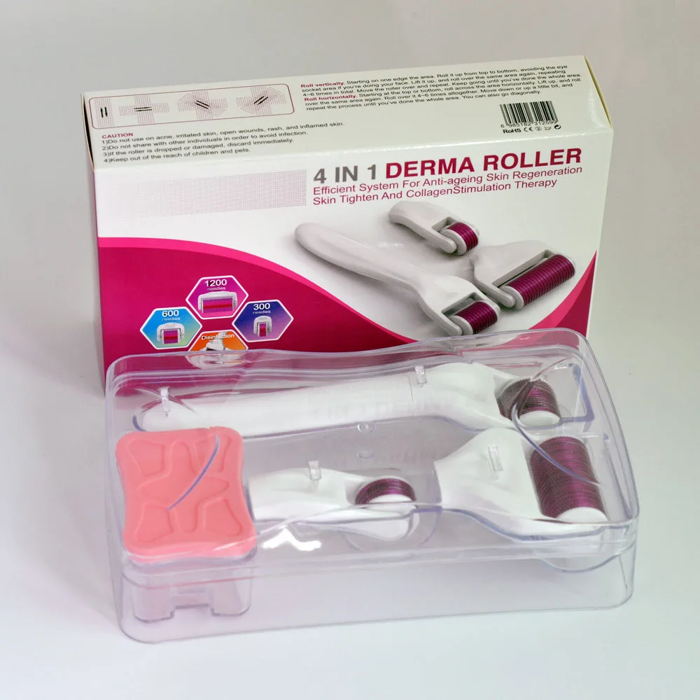 Derma Roller set DRS 4 в 1 Дерма ролик Титана микроиглы ролик для нескольких уход за кожей лечения - Цвет: Derma Roller set
