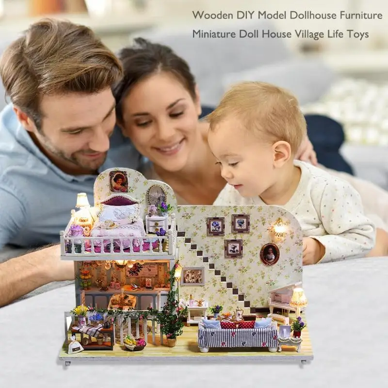 Wooden DIY Model Dollhouse Furniture Miniature Doll House Village Life Assemble Kit Toys Handicraft Birthday Gift | Игрушки и хобби