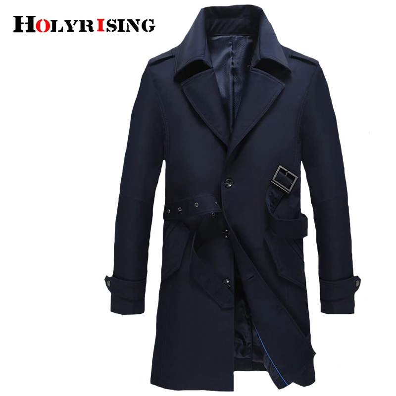 

Holyrising Vintage Men Trench Coat Turn Collar Streetwear Single Button Slim Male Chaqueta Larga Hombre Size M -4XL 18762-5