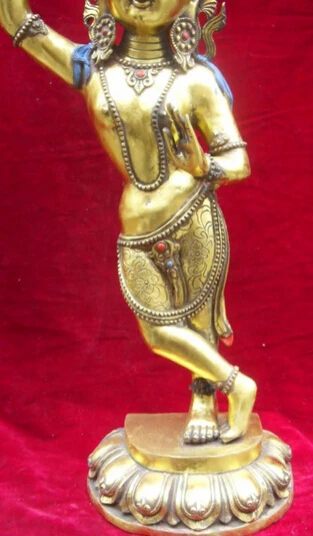 JP S0524 23 &quotКитайский Бронзовый позолоченный Dakini Vajrayogini стенд Kwan-yin Guan Yin Статуэтка
