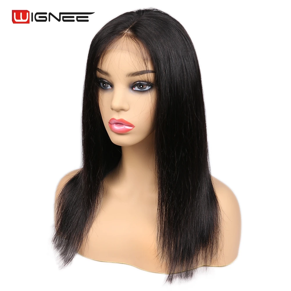 Wignee 4*4, парики из человеческих волос с детскими волосами для черных женщин, прямые волосы remy, предварительно выщипанные бесклеевые кружевные волосы, парик из человеческих волос