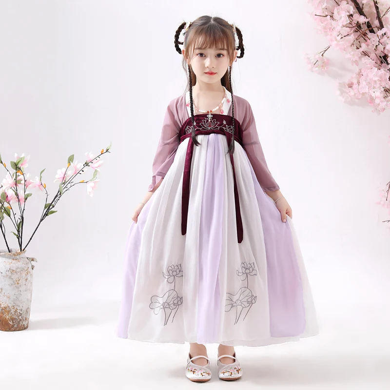 Hanfu/костюм для девочек Летняя одежда в китайском стиле Детская древняя и