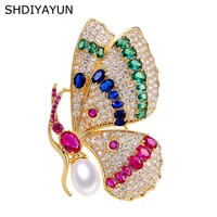 shdiyayun 2019 pearl brooch for women vintage zircon butterfly brooches pins natural freshwater pearl fine jewelry accessories