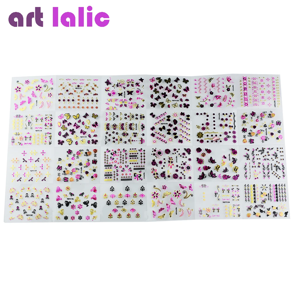 Artlalic 24 шт./лист золотая фольга цветы Бабочка узор штамповка 3D наклейки Подвески