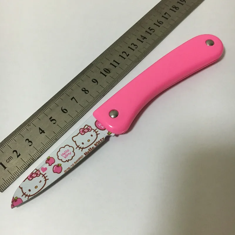 100 шт./лот hello kitty складной нож из нержавеющей стали для овощей и фруктов кухонная утварь мультяшный карманный нож инструменты