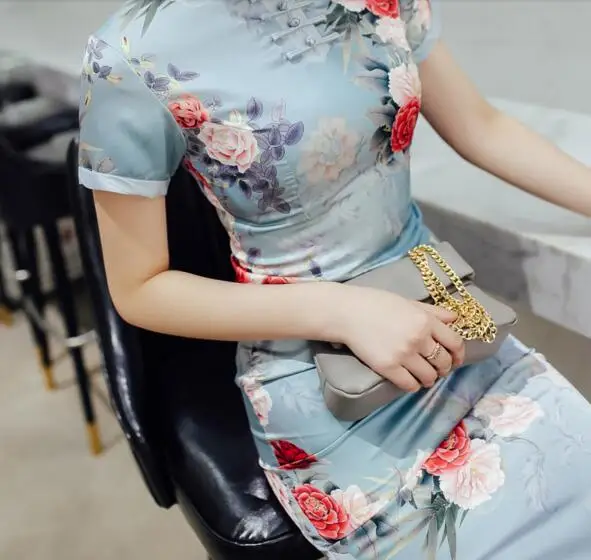 Шелк атлас cheongsam китайское традиционное платье vestido без рукавов женское платье с высоким воротом вечерние платья qipao