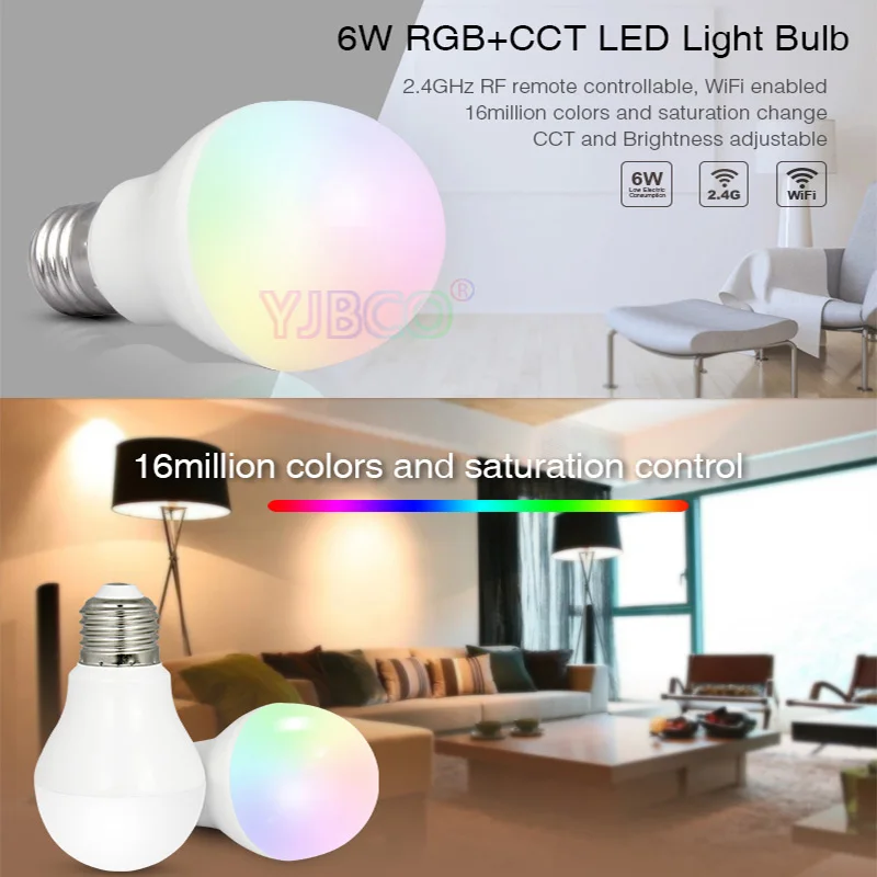 Miboxer FUT014 6 Вт E27 RGB + CCT Светодиодная лампа умная приложение Wi Fi светодиодная белая с