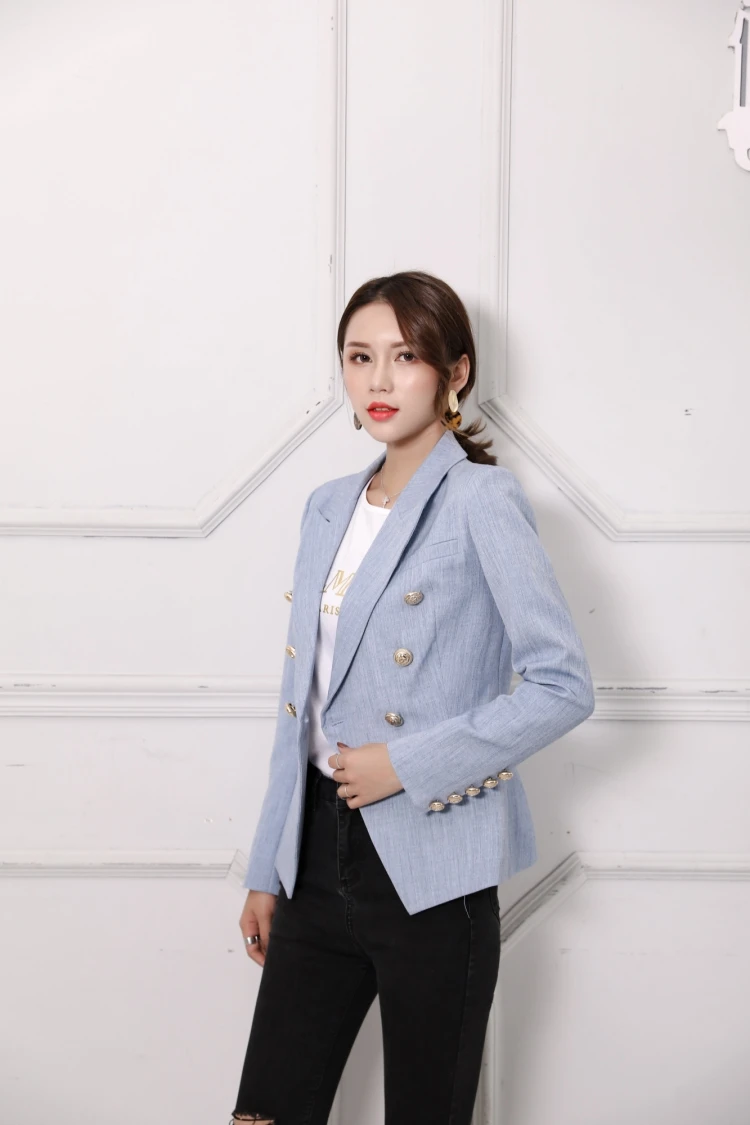 

S-XXL High quality 2019 fashion new classic double-breasted imitation denim slim self-service casual commuter woman Blazers