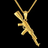 hiphop punk gun necklace pendant male 4size chain hip hop jewelry men stainless steelblackgold color bijoux ak47 necklace