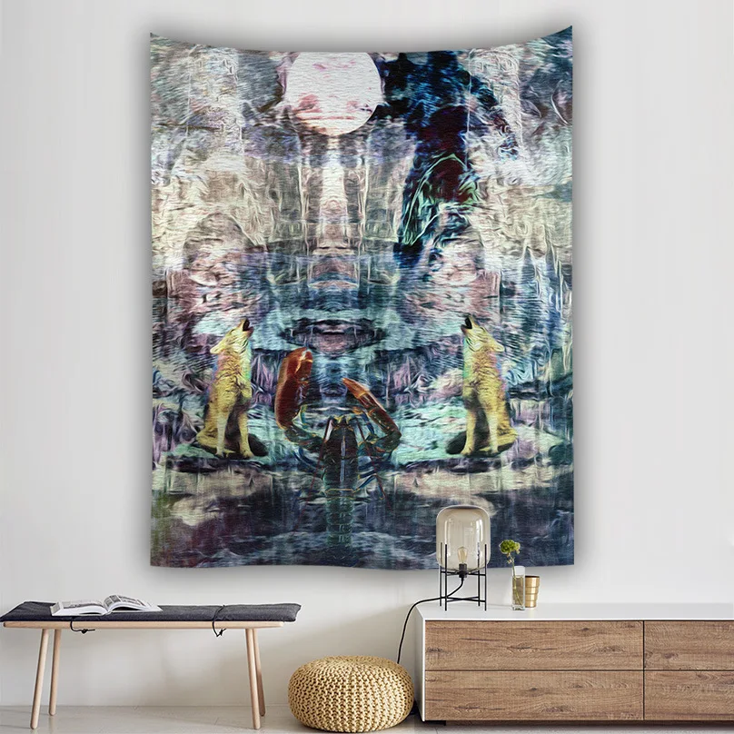 

wolf tapestry wall hanging tela para pared wholesale cheap free drop shipping dorm wall cloth tapestries