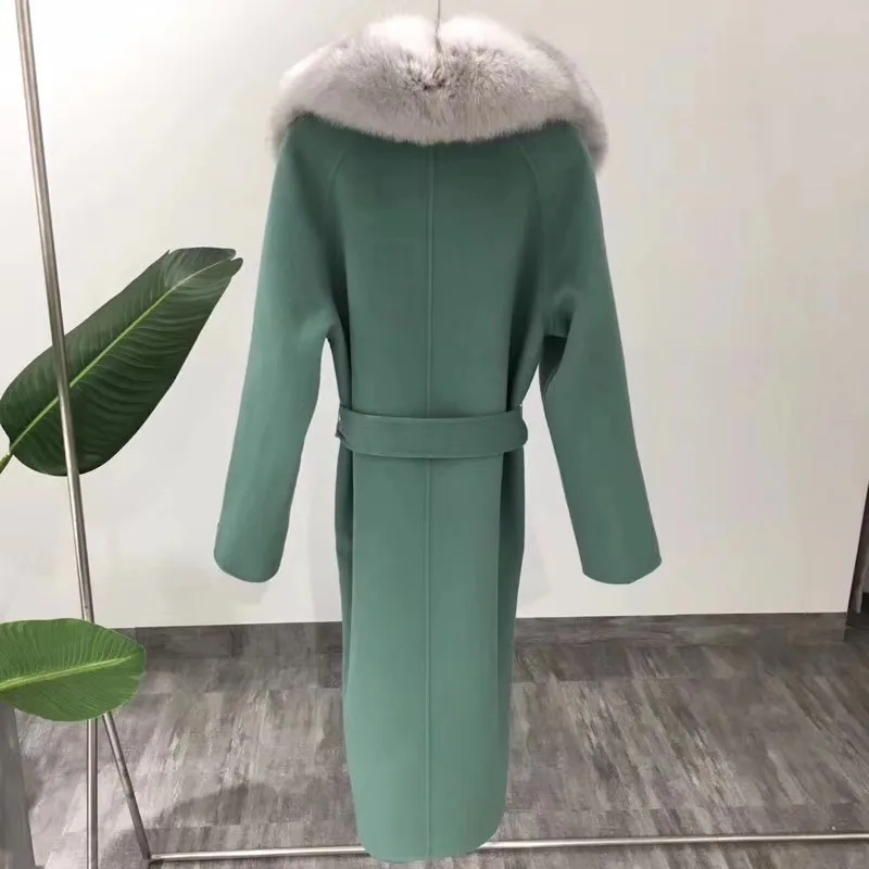Russian Style KOREAN AND JAPANESS elegant style 100/100 real lamb wool trench coats with natural fox fur collar