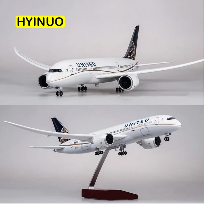 1/130 масштаб 43 см самолет Boeing B787 Dreamliner самолет Американский Юнайтед авиалинии модель светильник колесо литье под давлением пластиковая Смола самолет