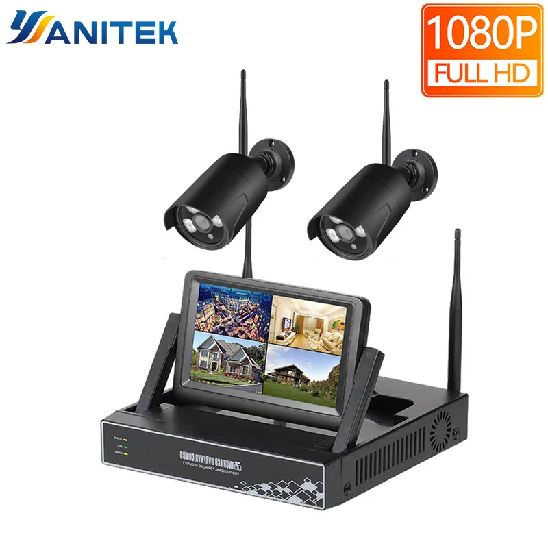 2CH 1080P Black 4CH 1080P Беспроводной NVR Наборы 7 дюймов ЖК-дисплей Дисплей 2MP HD открытый IP Камера домашней безопасности Системы наблюдения Наборы Wi-Fi Камера комплект - Цвет: 2CH 1080P Black