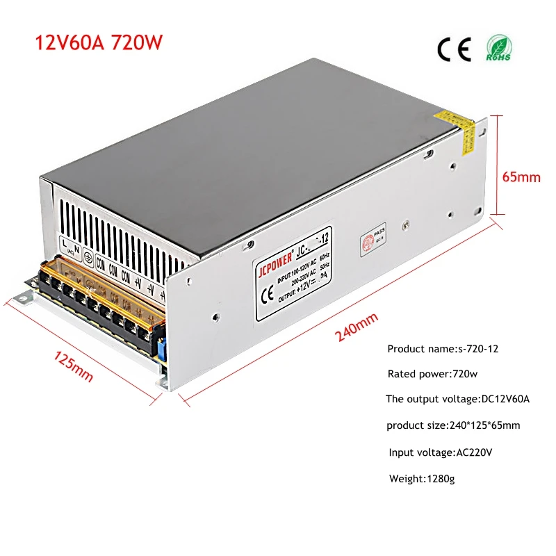 DC 12 V Драйвер светодиодной ленты Мощность адаптер 1A 2A 3A 5A 10A 15A 20A переключатель Питание AC110V-220V трансформатор Мощность 60 Вт 78 120 W