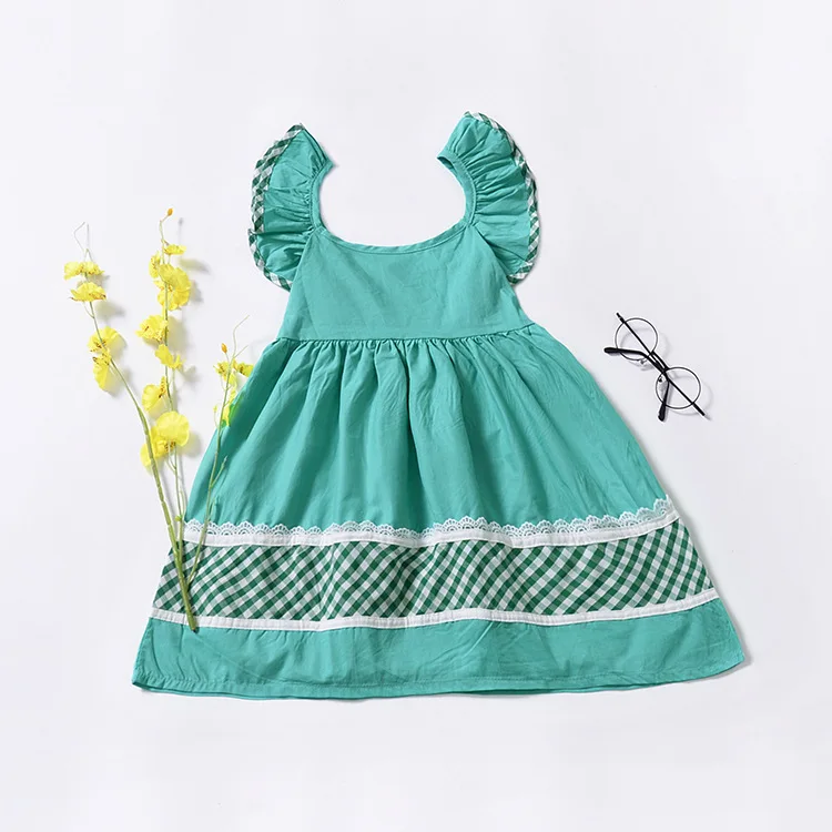 

Children Clothes 2019 Summer Girls Dress Knee Length Plaid Pleated Dress Lace-up Backless Ball Gown Party Dress Girl Kids Green