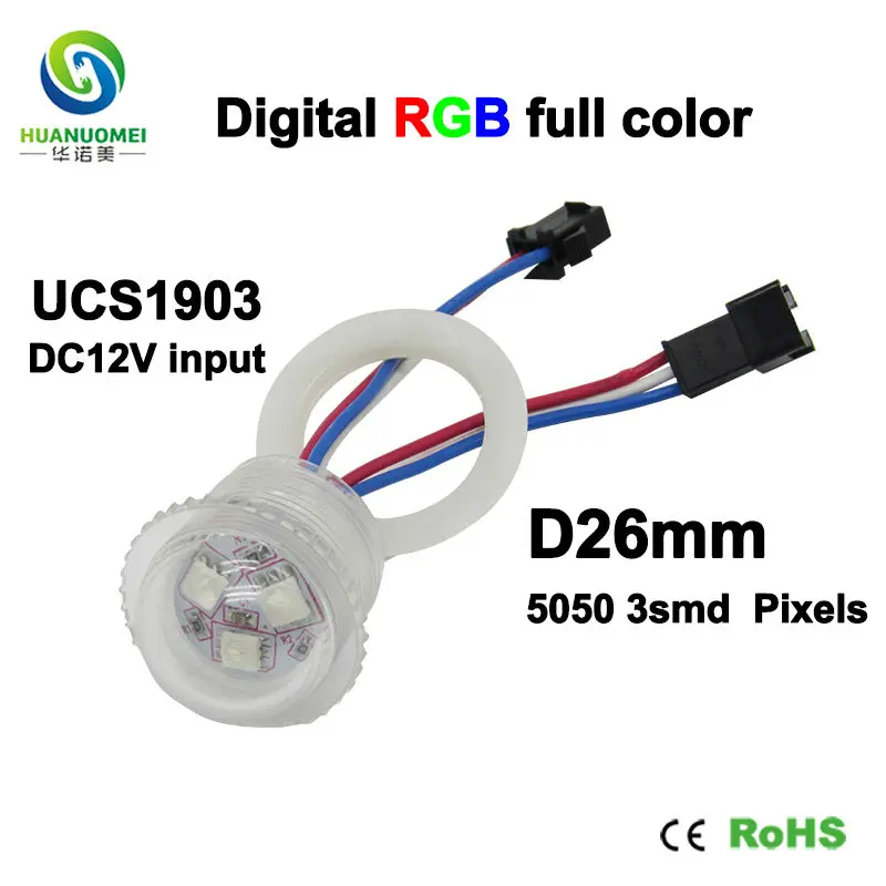 full color UCS1903 26mm pixels 3LEDs 5050 smd rgb led digital module light bulb DC12V input waterproof IP67 Transparent Cover | Лампы и