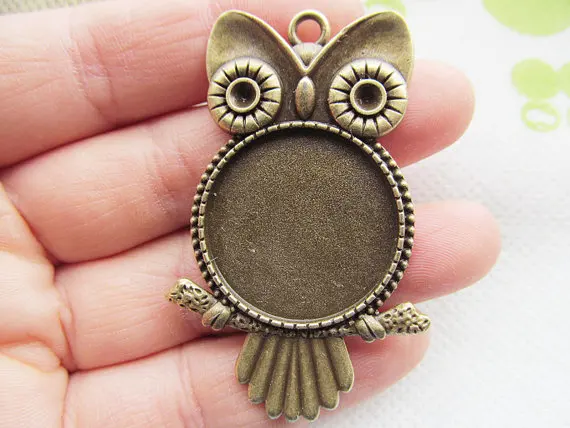 

3pcs Antique Silver tone/Anique Bronze Night Owl Round Base Setting Tray Bezel Pendant Charm/Finding,fit 25mm Cabochon/Cameo