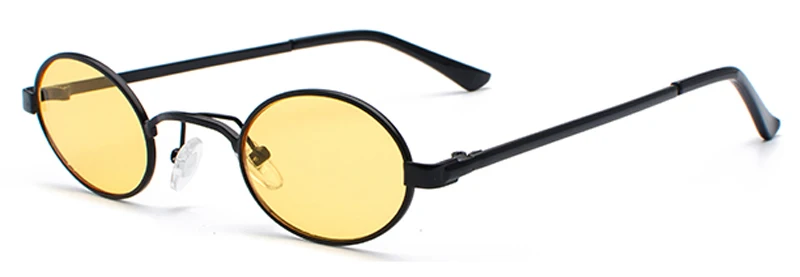 black with yellow Kachawoo крошечные Овальные Солнцезащитные очки для мужчин маленькая оправа винтажные женские солнцезащитные очки ретро круглые декоративные очки - Цвет линз: black with yellow