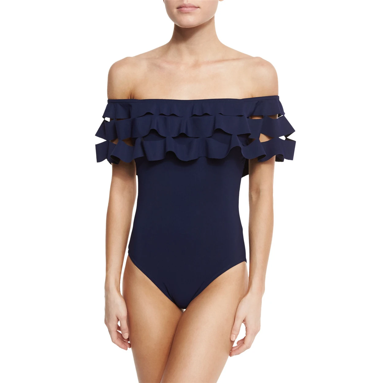 ESSV Off Shoulder Ruffle цельный купальник Женские Спортивные Купальники Sexy Мягкий боди
