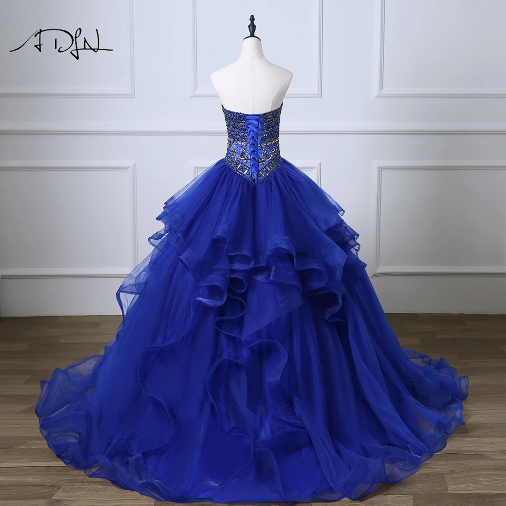 ADLN милый корсет королевский синий Quinceanera платья бальное платье Роскошные Стразы
