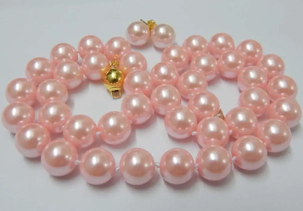 Высокое качество для женщин Ms.-jewelry word New 10mm Baby Pink South Sea Shell Жемчужное ожерелье