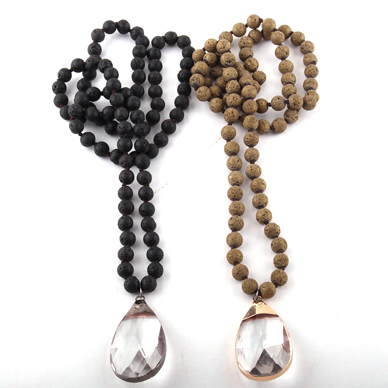 Модные богемные ювелирные изделия лавовый камень Длинные ожерелья подвески из