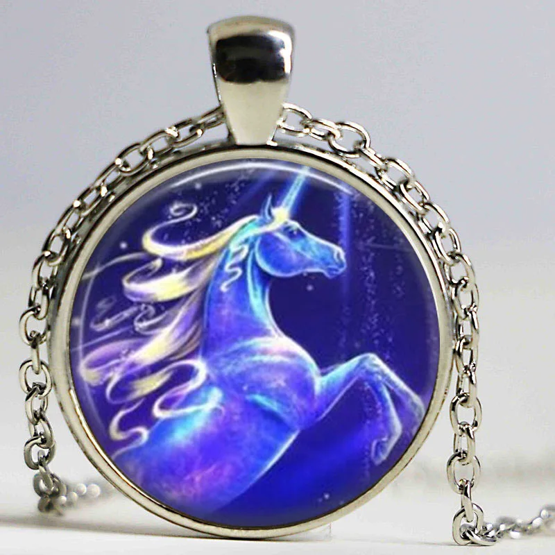 Оптовая стеклянная подвеска с изображением Серебряная цепочка единорогом