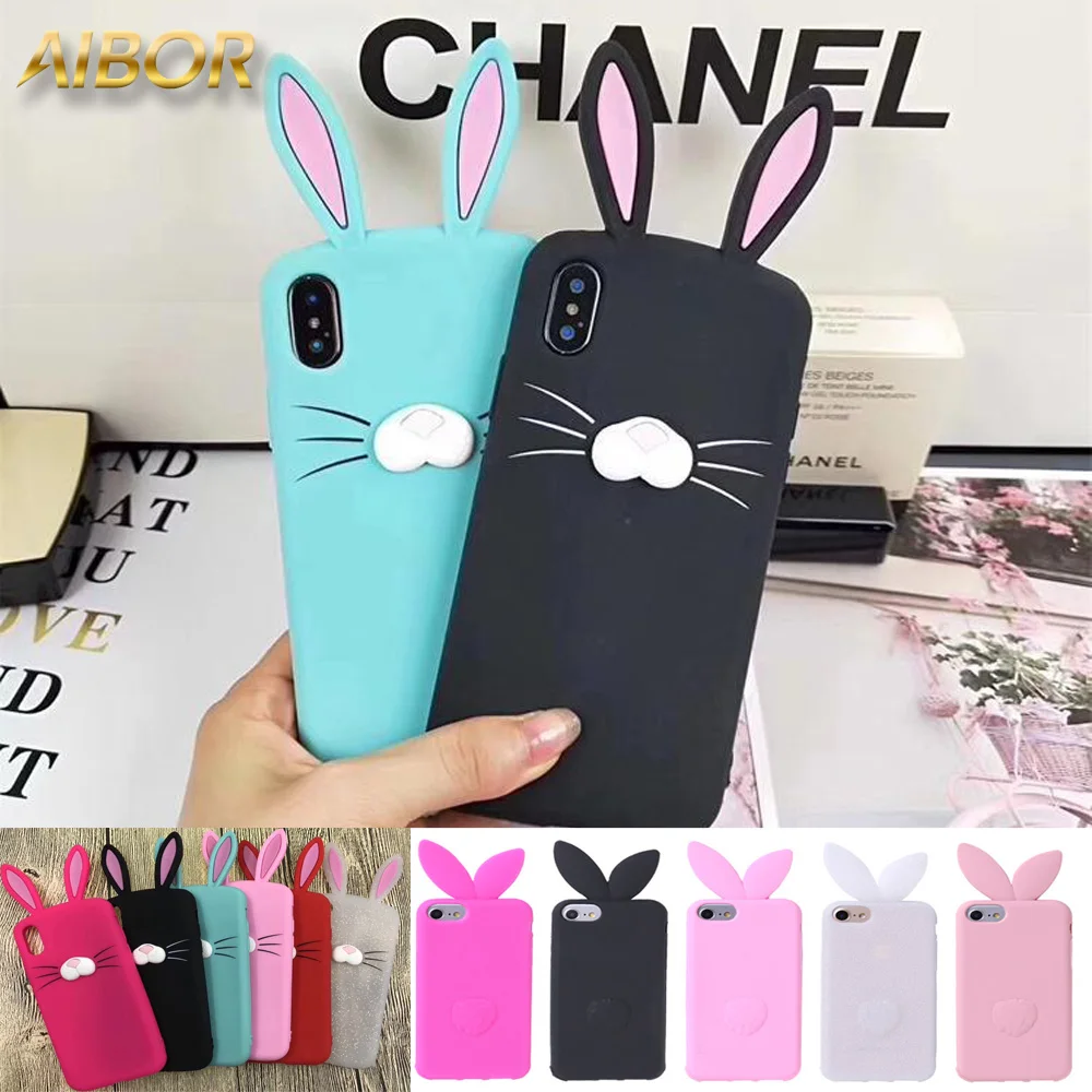 3D cartoon Cute long ears Rabbit Ear Case For iPhone 5 Soft Silicon 5S beard cat SE Black Cover |