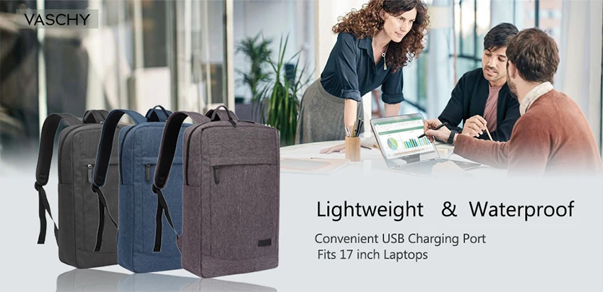 VASCHY Анти-Вор 17 дюймов рюкзак для ноутбука с usb зарядным портом легкий тонкий бизнес компьютерный рюкзак с водонепроницаемой крышкой