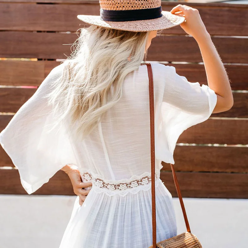 Новинка длинная Пляжная накидка Пляжное Платье 2021 на бикини кружевной лоскутный