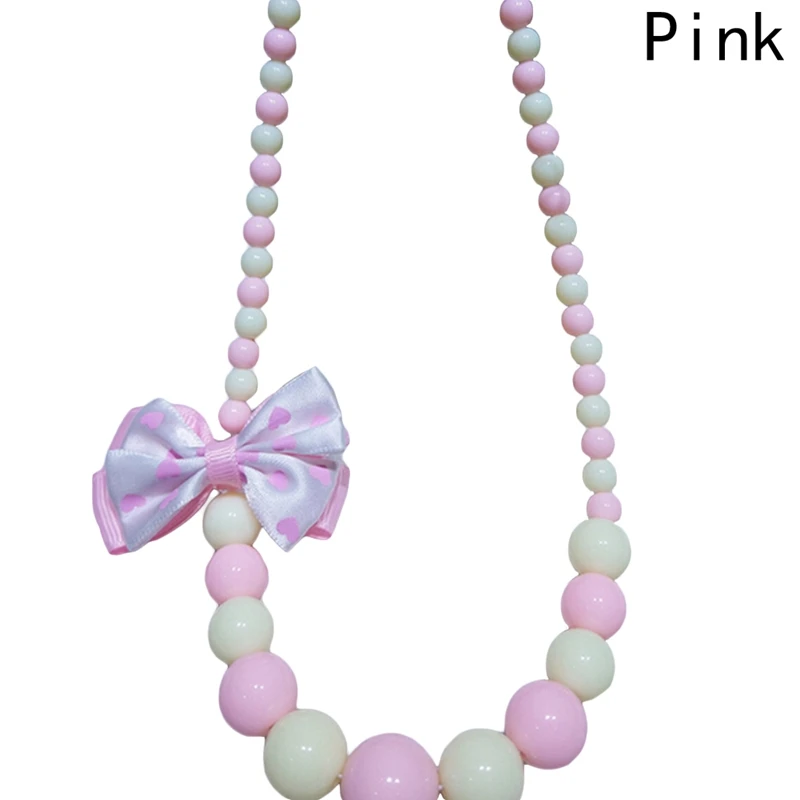 pink Креативные Детские ювелирные аксессуары, карамельный цвет, ожерелье для маленькой девочки, дети, Снежная принцесса, атласная лента, ожерелье с бантом - Окраска металла: pink