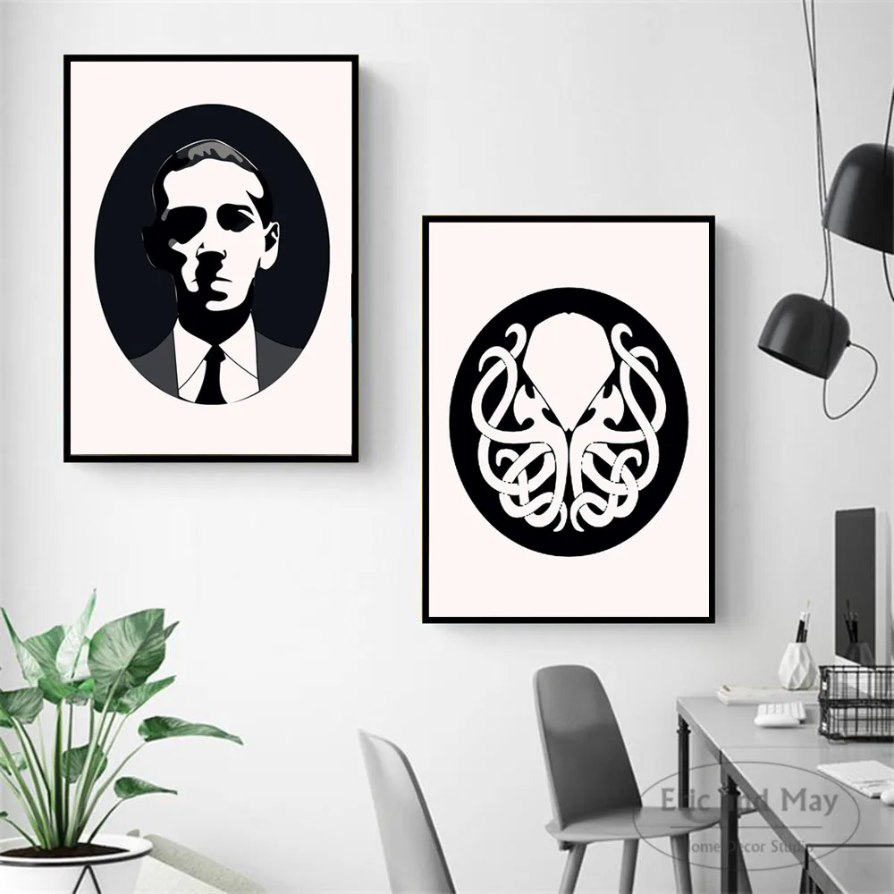 

Lovecraft Cthulhu черная силуэт холст Художественная печать картина Современная Настенная картина домашний Декор Спальня Декоративные плакаты бе...