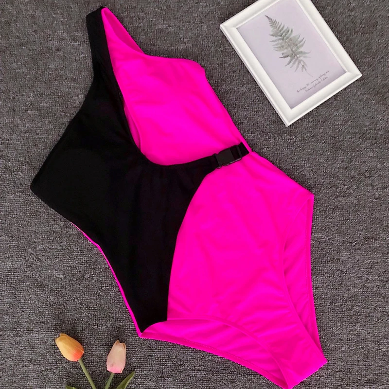 2019 сексуальный зеленый Цельный купальник с пряжкой на одно плечо женский из