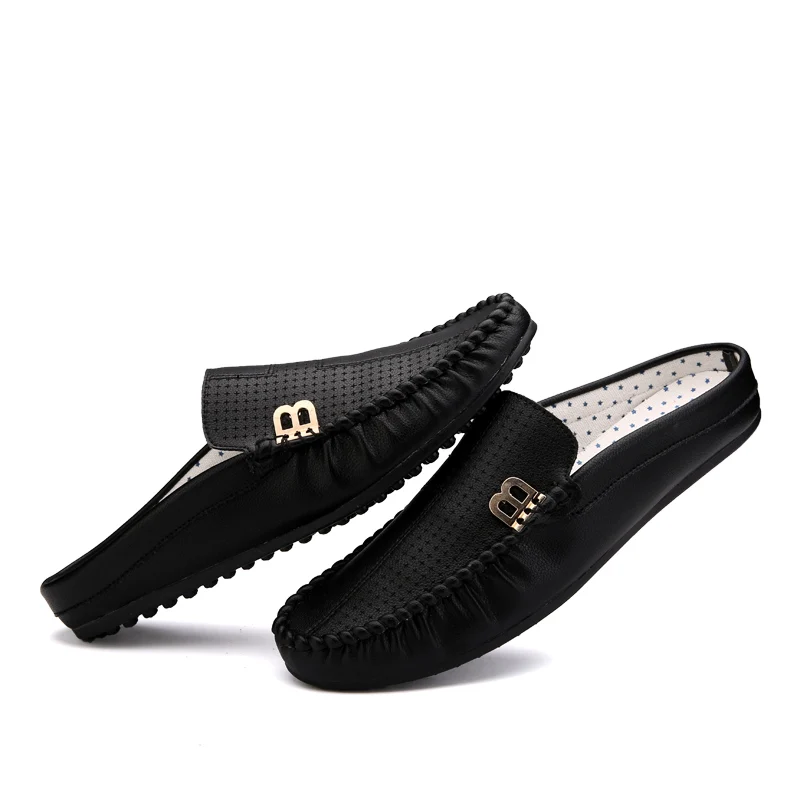 JKPUDUN Designer Summer Hollow Shoes Men High Quality Italian Mens Leather Breathable Casual Half Loafers Luxury Brand | Обувь
