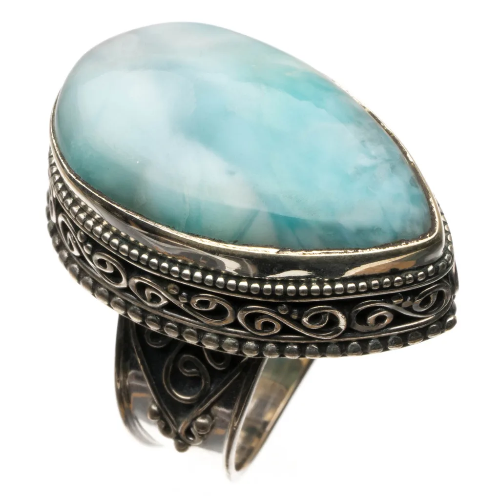 Натуральное Карибское Винтажное кольцо Larimar из стерлингового серебра 925 пробы