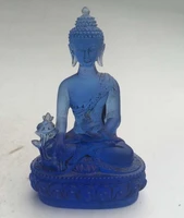 beautiful chinese blue crystal glass liuli buddha statue