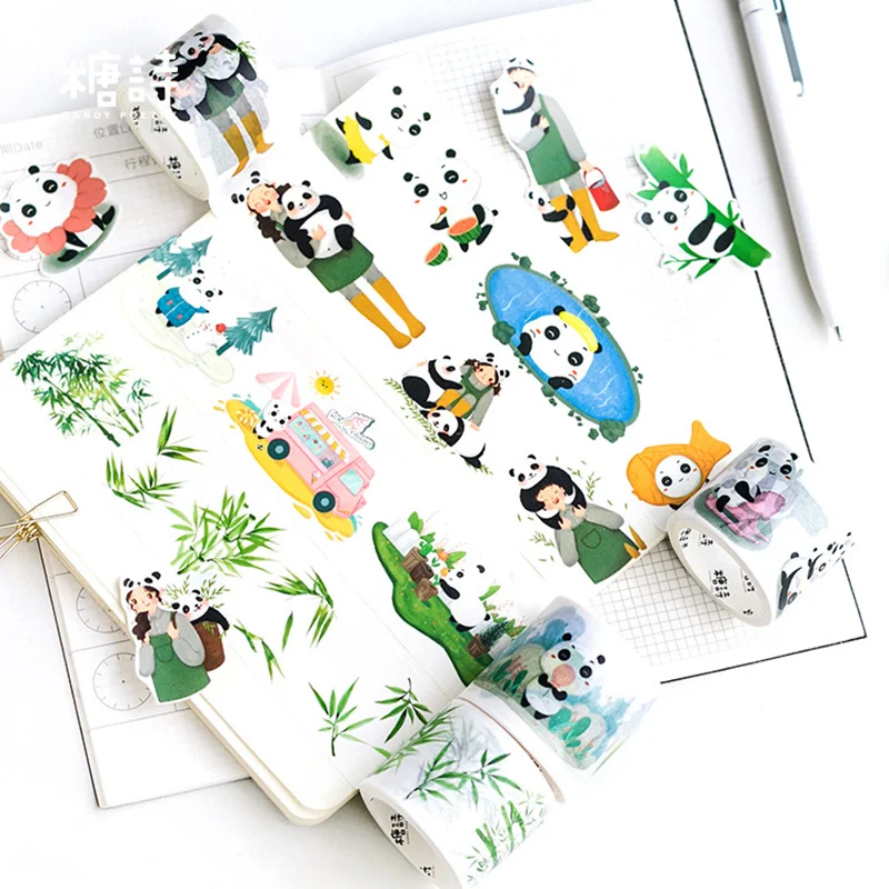 12 шт./партия Китай Panda бумажная васи лента Милая панда бамбуковая маскирующая лента милый детский подарок канцелярские товары школьные принадлежности EJ475