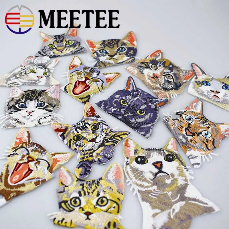 Meetee 5 шт. карманная нашивка с вышивкой в виде кошки для одежды милые нашивки