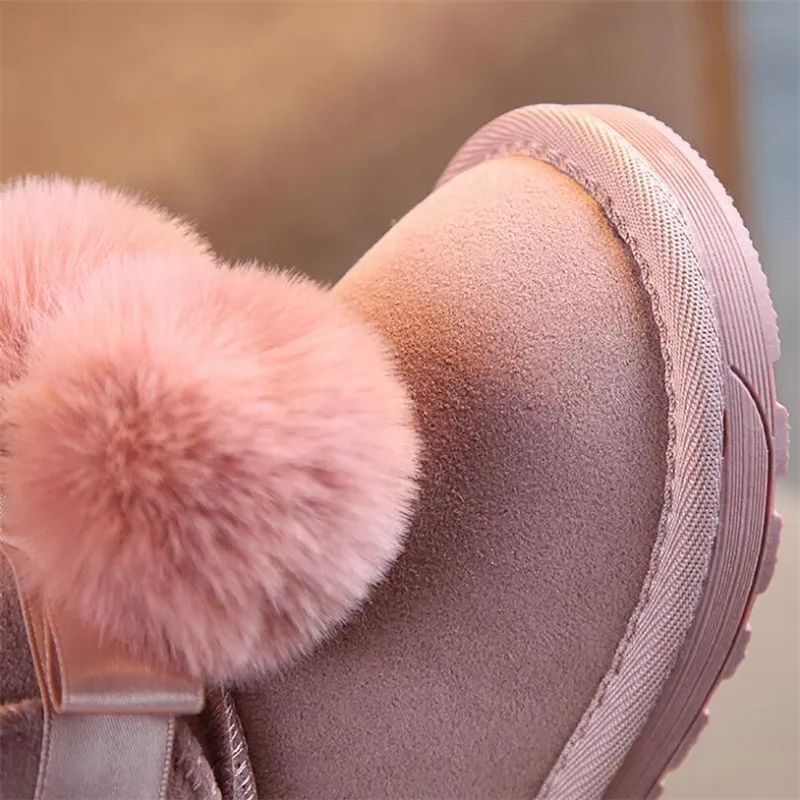 Winter non-slip Children's snow boots girls fur thick warm boots baby ball children's boots pink Girls Boots boas para nina