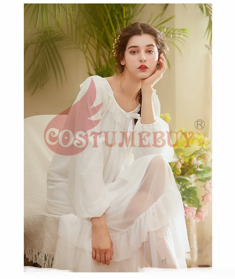 Costumebuy, женская пижама принцессы для костюмированной вечеринки в стиле ренессанса и средневековья, белое, розовое платье, винтажные домашние платья, ночная рубашка, одежда для сна - Цвет: white
