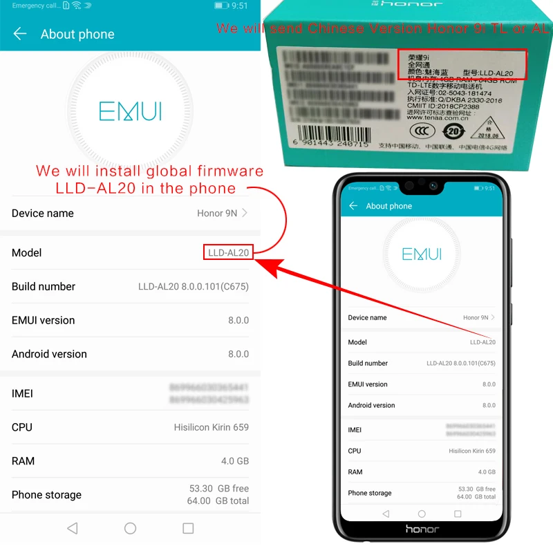 Global Rom HONOR 9i 9N мобильный телефон 5 84 дюймов Kirin 659 Восьмиядерный Android 8 0