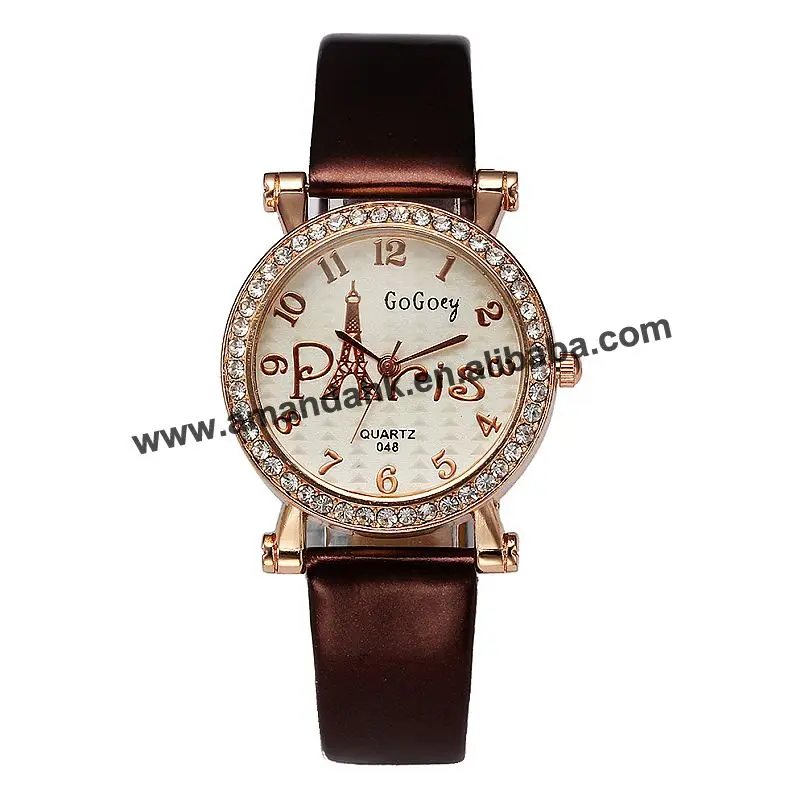 Новые популярные новые кожаные часы Gogoey Paris Tower Женские кварцевые наручные с