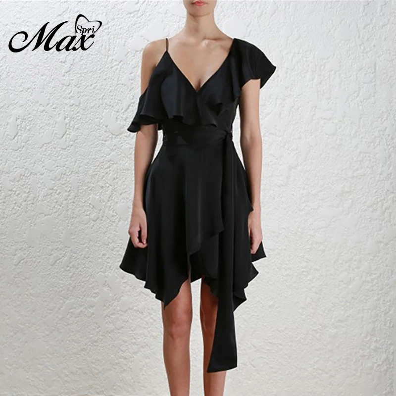 Женское вечернее платье миди Max Spri черное ТРАПЕЦИЕВИДНОЕ ПЛАТЬЕ с открытыми