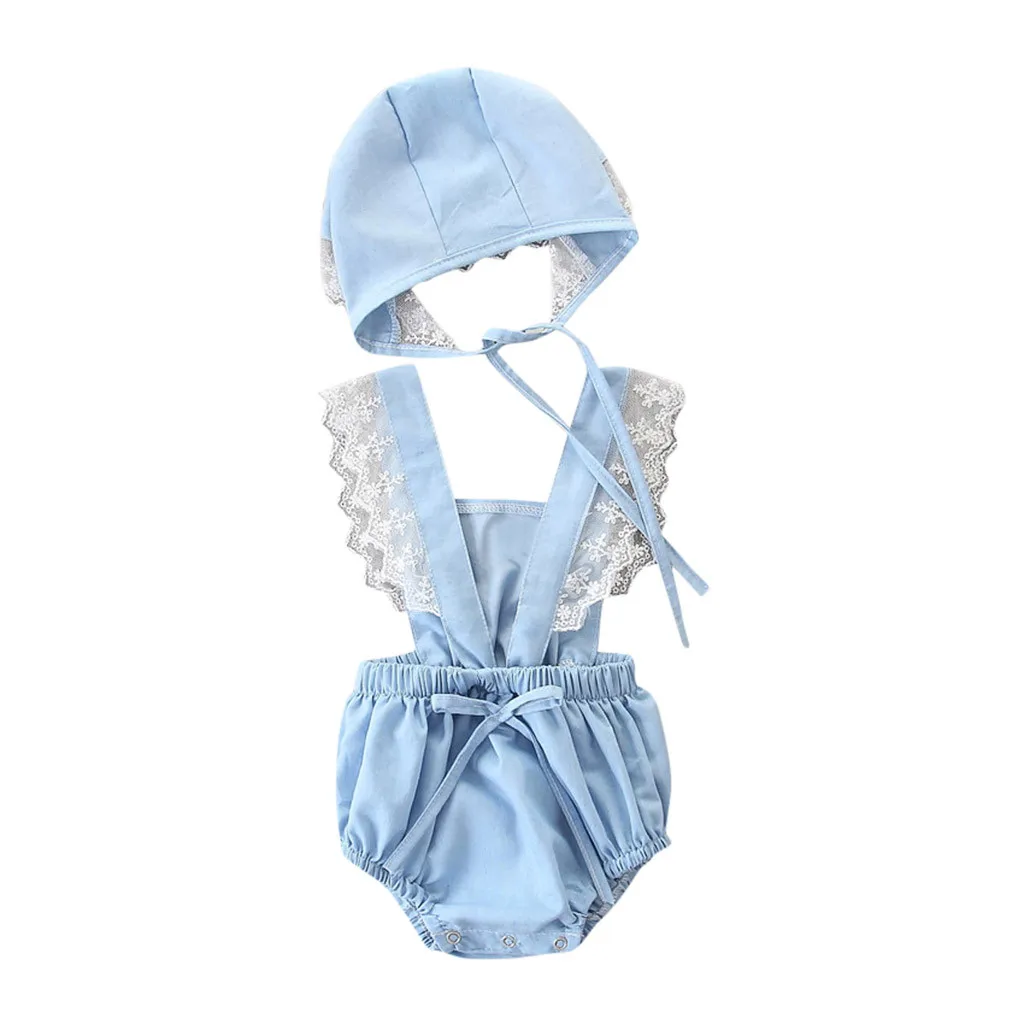 Летний комплект одежды для новорожденных девочек кружевной прочный комбинезон