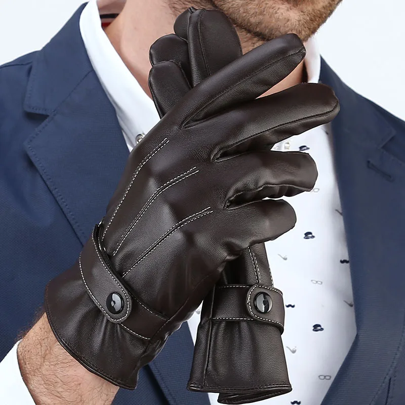 

2021 High Quality New Male Gloves Fashion Natural Leather Man Short Gloves Solid Driving Fleece Lining Man Winter Gloves