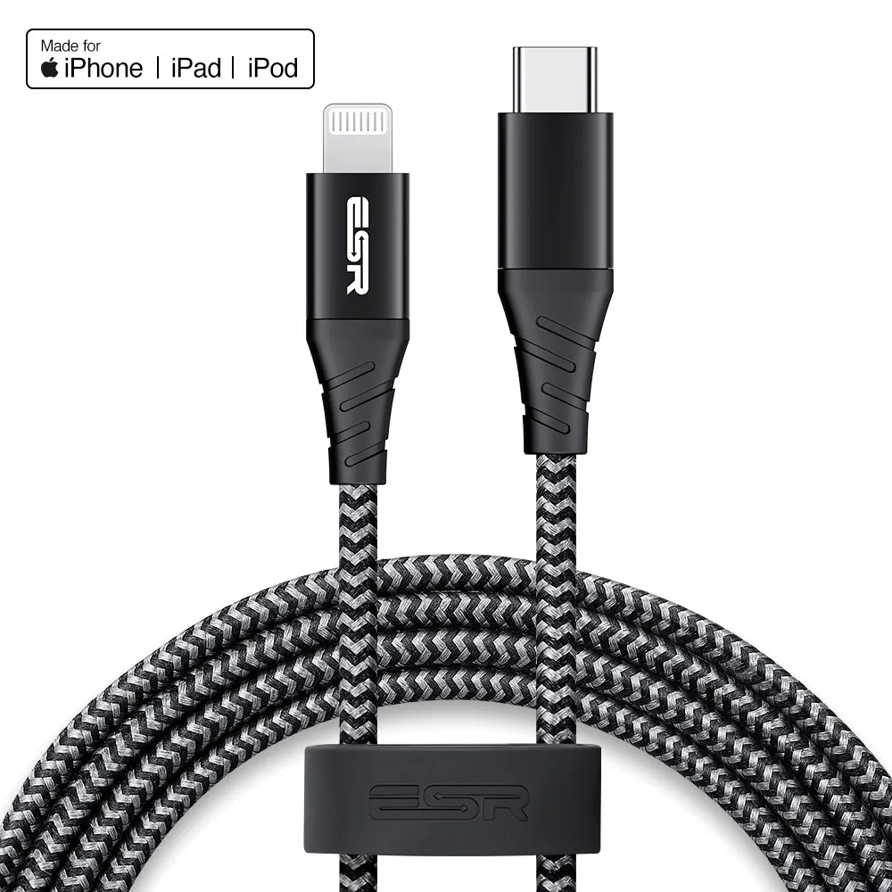 Black ESR USB C к Lightning MFi Сертифицированный PD Быстрая зарядка 1 м 2 м type C кабель для зарядки данных для iPad iPhone 11 Pro XR XS Max X Plus - Цвет: Black
