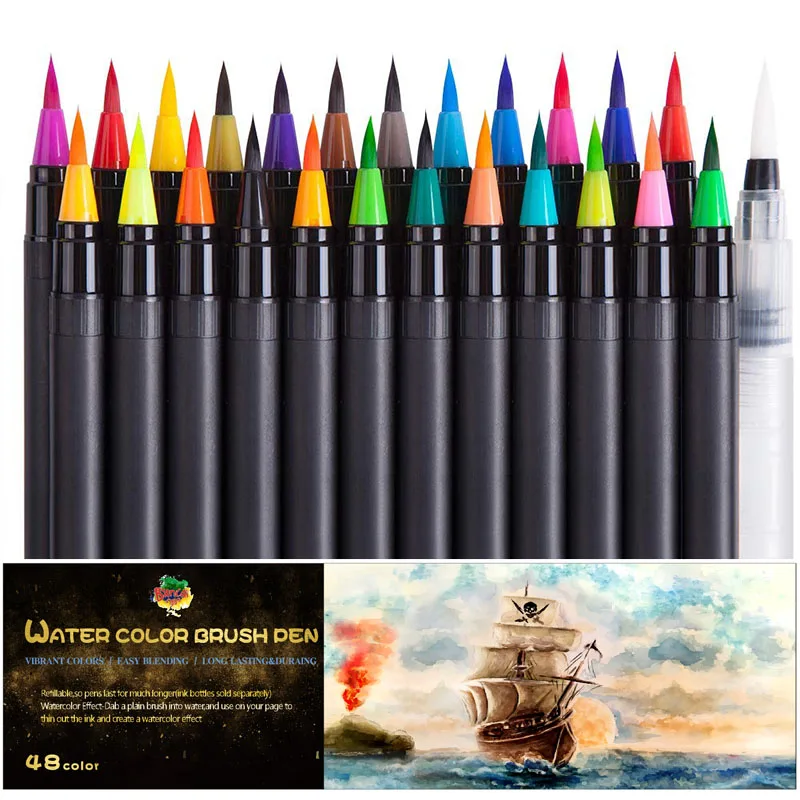 Art Markers Coloring Lettering Pen For Calligraphy Water Color Drawing Sketching School Soft Watercolor Brush Set | Канцтовары для